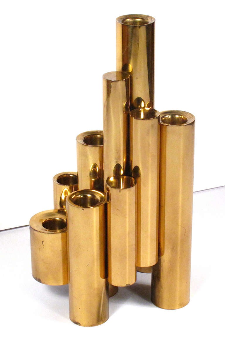 Italian Iconic Tubular Brass Candleholder by Gio Ponti