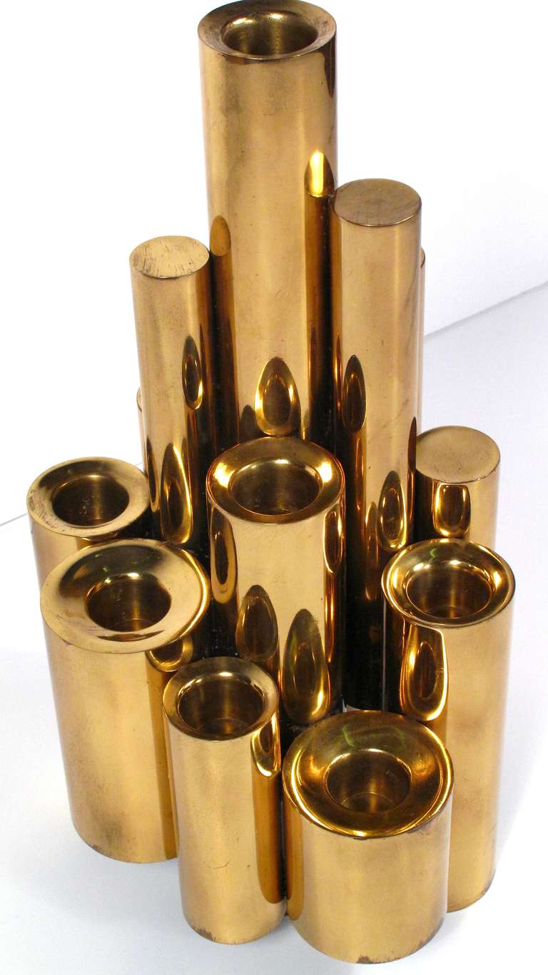 Iconic Tubular Brass Candleholder by Gio Ponti In Excellent Condition In New York, NY