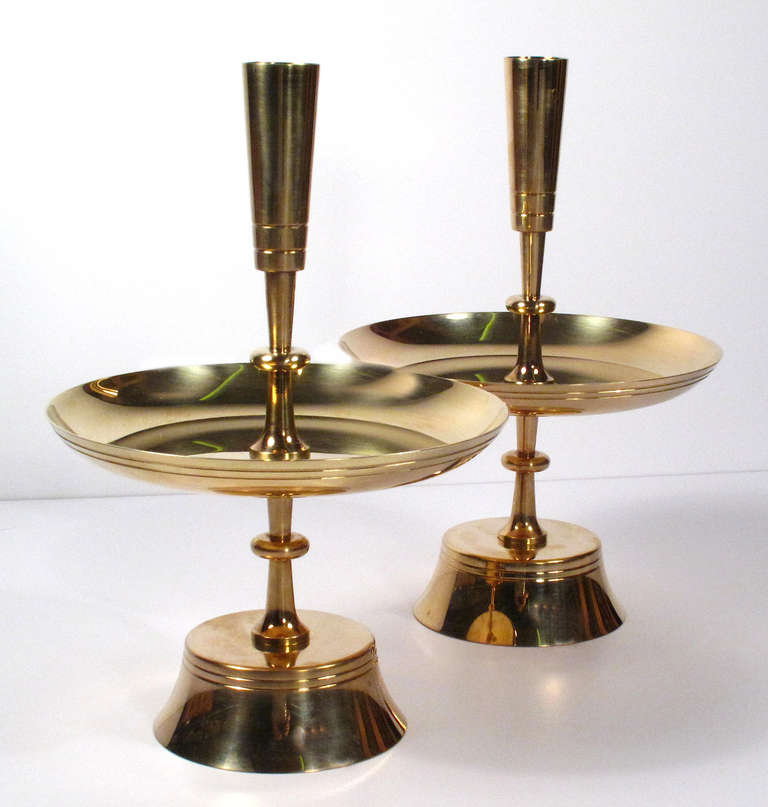 Mid-Century Modern Pair of Brass Candleholders by Tommi Parzinger For Sale