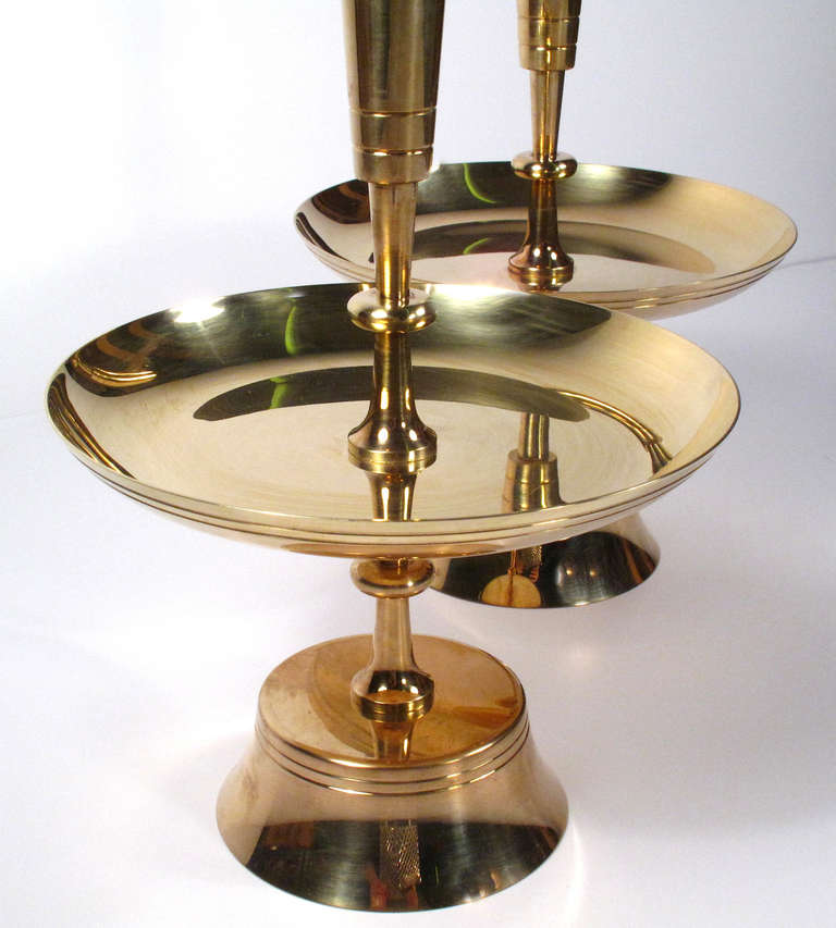 American Pair of Brass Candleholders by Tommi Parzinger For Sale