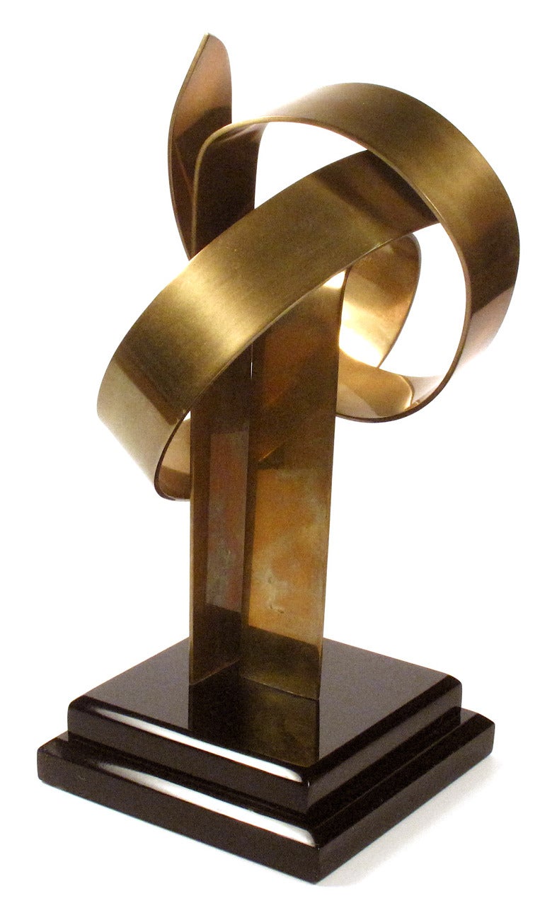 Brass Van Teal Sculpture on Tiered Black Lacquer Stand