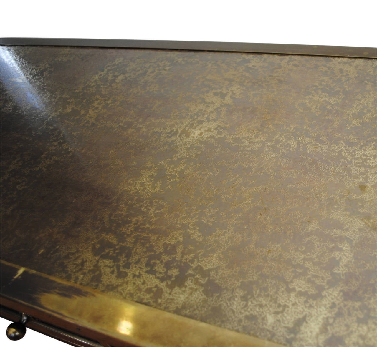Mastercraft Burl Wood and Patinated Brass Console Table with Etched Top In Good Condition In New York, NY