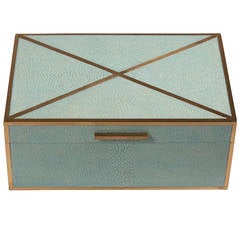 Light Turquoise Shagreen and Brass Hinged Box with Wenge Interior