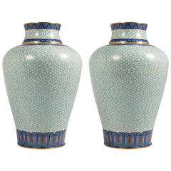 Large Pair of Mid-Century Cloisonne Vases
