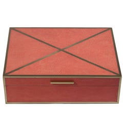 Coral Shagreen and Brass Hinged Box with Wenge Interior