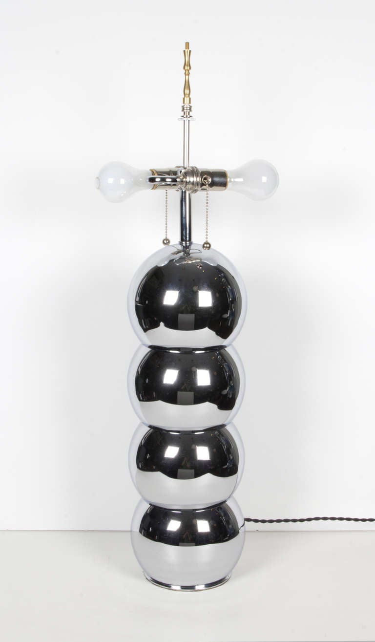 Pair of Chrome Stacked Ball Lamps, by George Kovacs In Excellent Condition For Sale In New York, NY