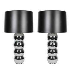 Vintage Pair of Chrome Stacked Ball Lamps, by George Kovacs