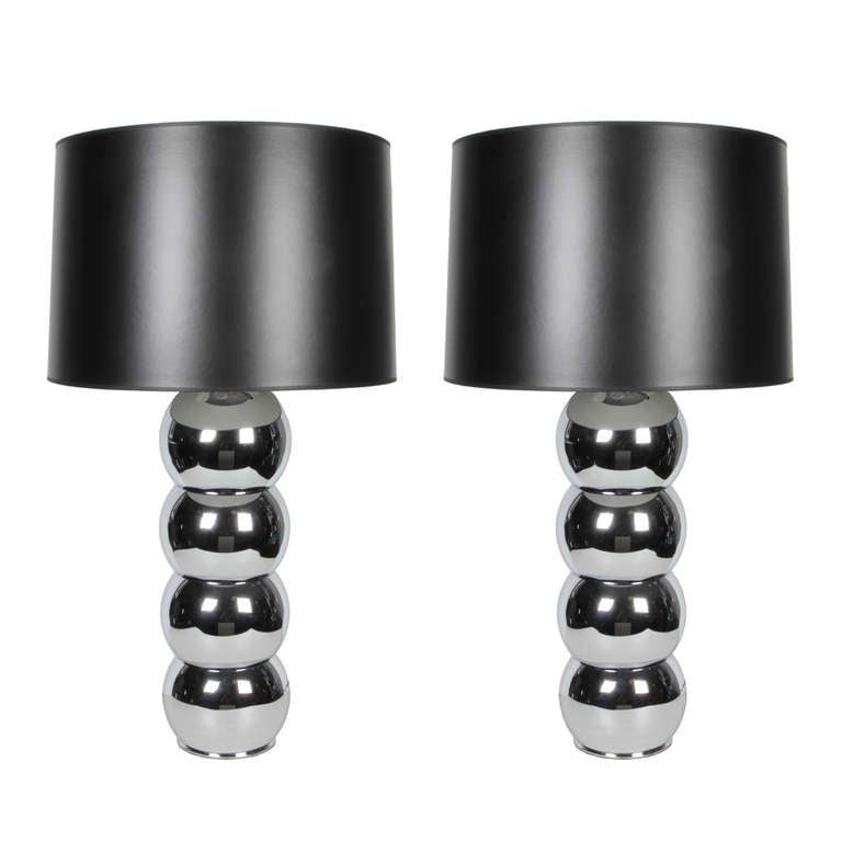 Pair of Chrome Stacked Ball Lamps, by George Kovacs For Sale
