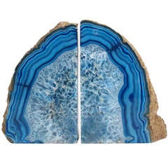 Pair of Blue Agate Geode Bookends