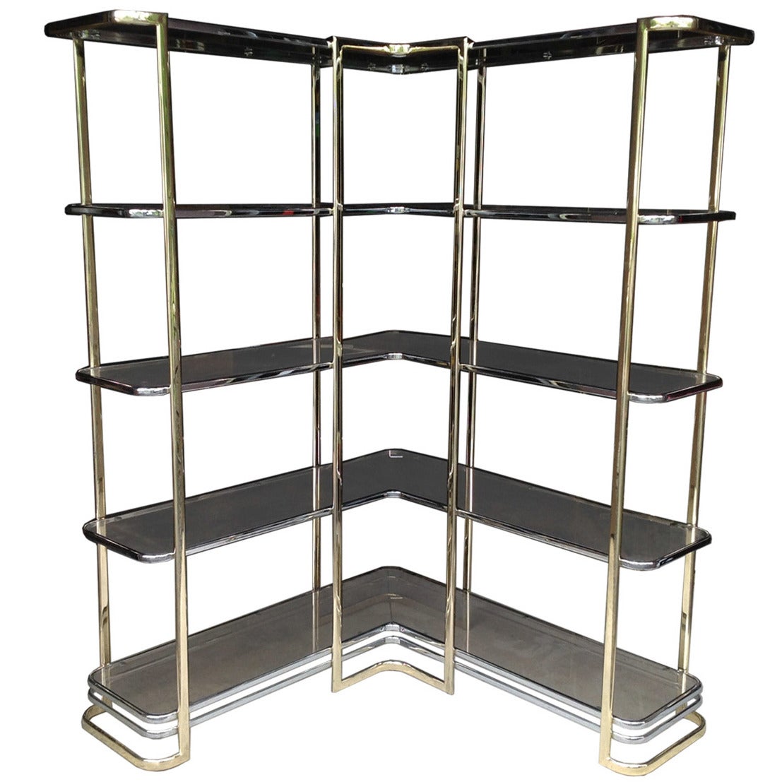 70's Brass and Chrome Corner Etagere Attributed to Pace Collection