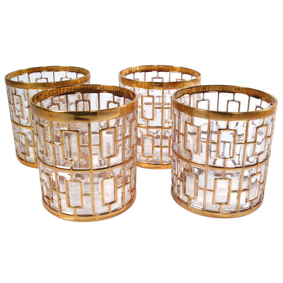 Glam Set of 4 Gold Plated Cocktail Glasses by Imperial Glass at 1stDibs