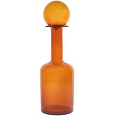 Vintage Amber Glass Bottle With Ball by Otto Brauer for Holmegaard