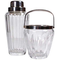 Crystal and Silver Cocktail Shaker & Ice Bucket