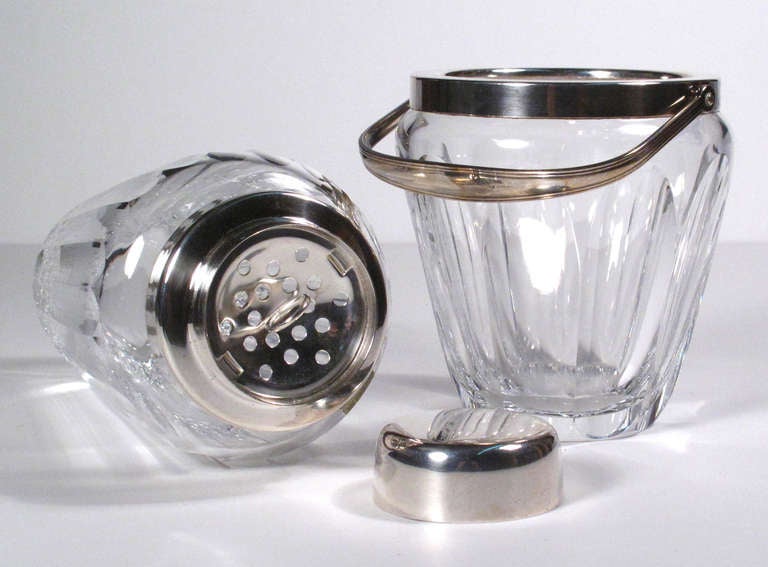 German Crystal and Silver Cocktail Shaker & Ice Bucket