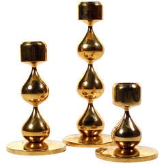 Trio of Gold-Plated Asmussen Candle Holders