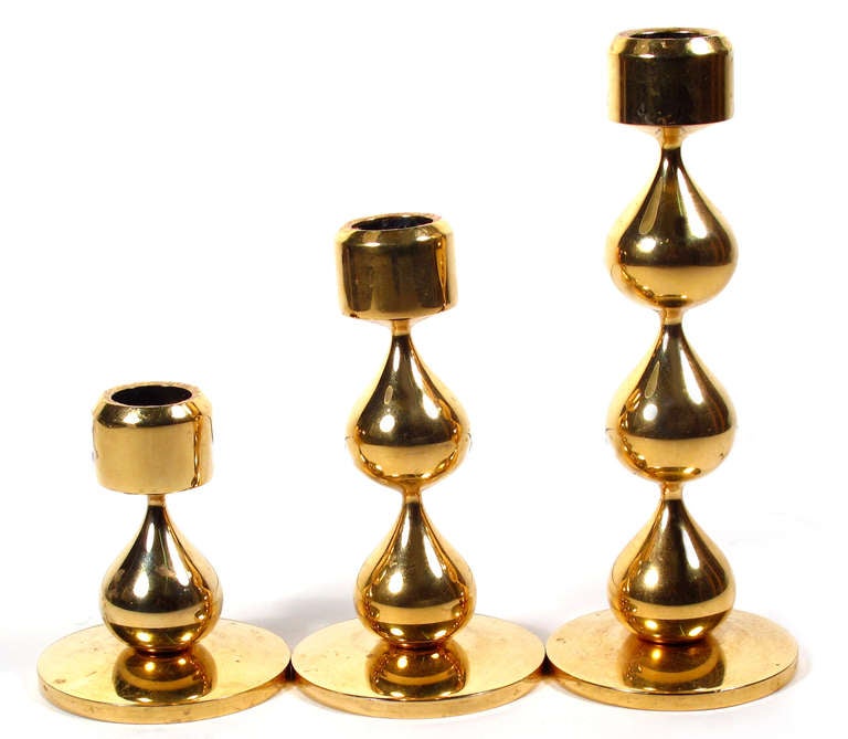 Danish Trio of Gold-Plated Asmussen Candle Holders