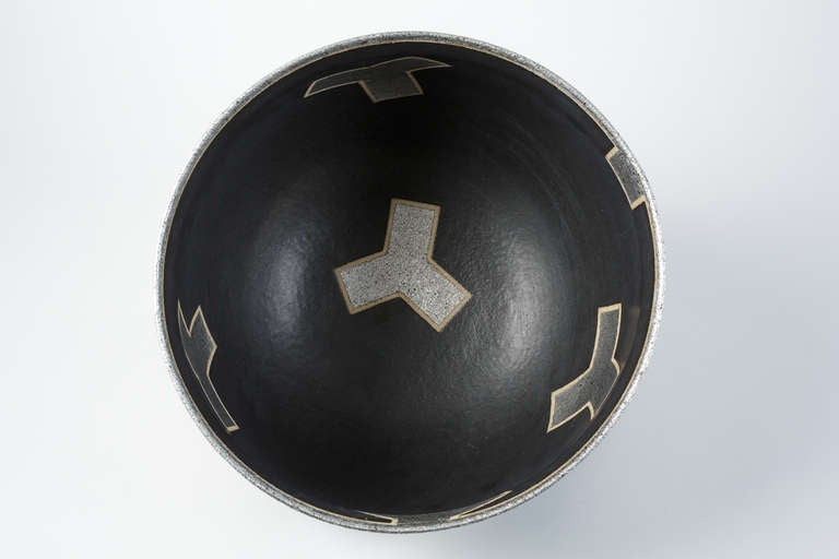 Contemporary An Important Black Stoneware Cup with Silver Decoration