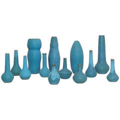 Important Set of 13 Stoneware Blue Vases by Sandra Zeenni