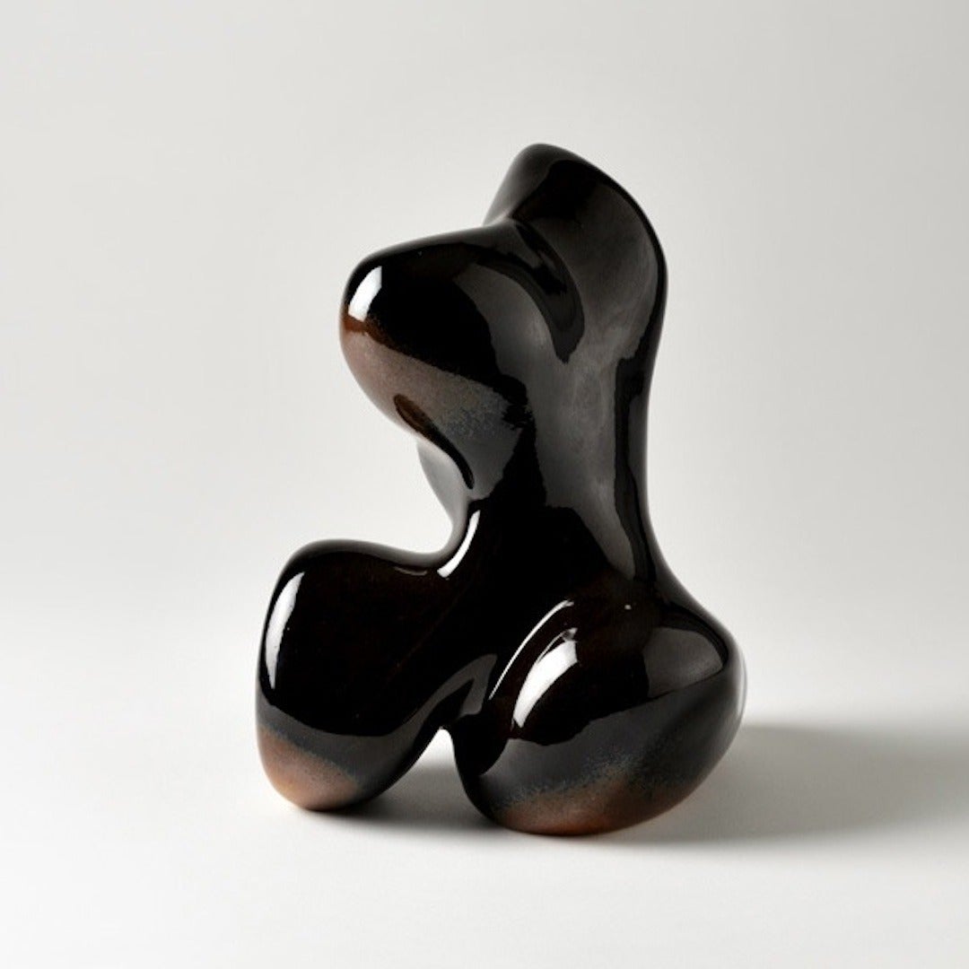 French Black ceramic Porcelain Sculpture by Tim and Jacqueline Orr, circa 1970 For Sale