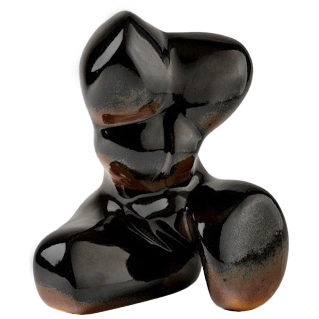 Black ceramic Porcelain Sculpture by Tim and Jacqueline Orr, circa 1970 For Sale