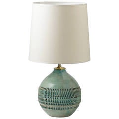 Elegant Turquoise Blue Ceramic Lamp by Dubray, circa 1930-1940