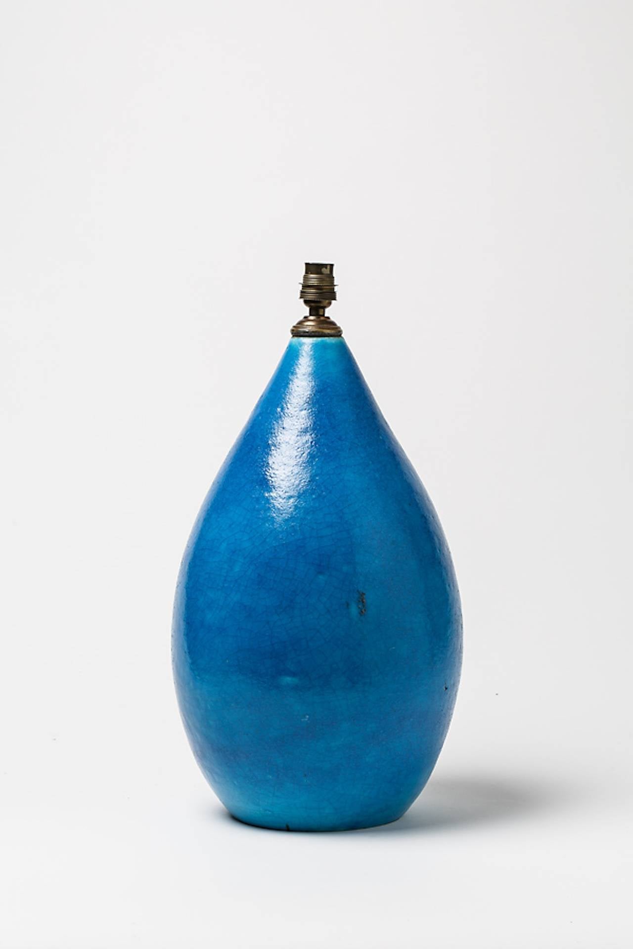 Art Deco Blue Ceramic Lamp by Raoul Lachenal, circa 1930-1940