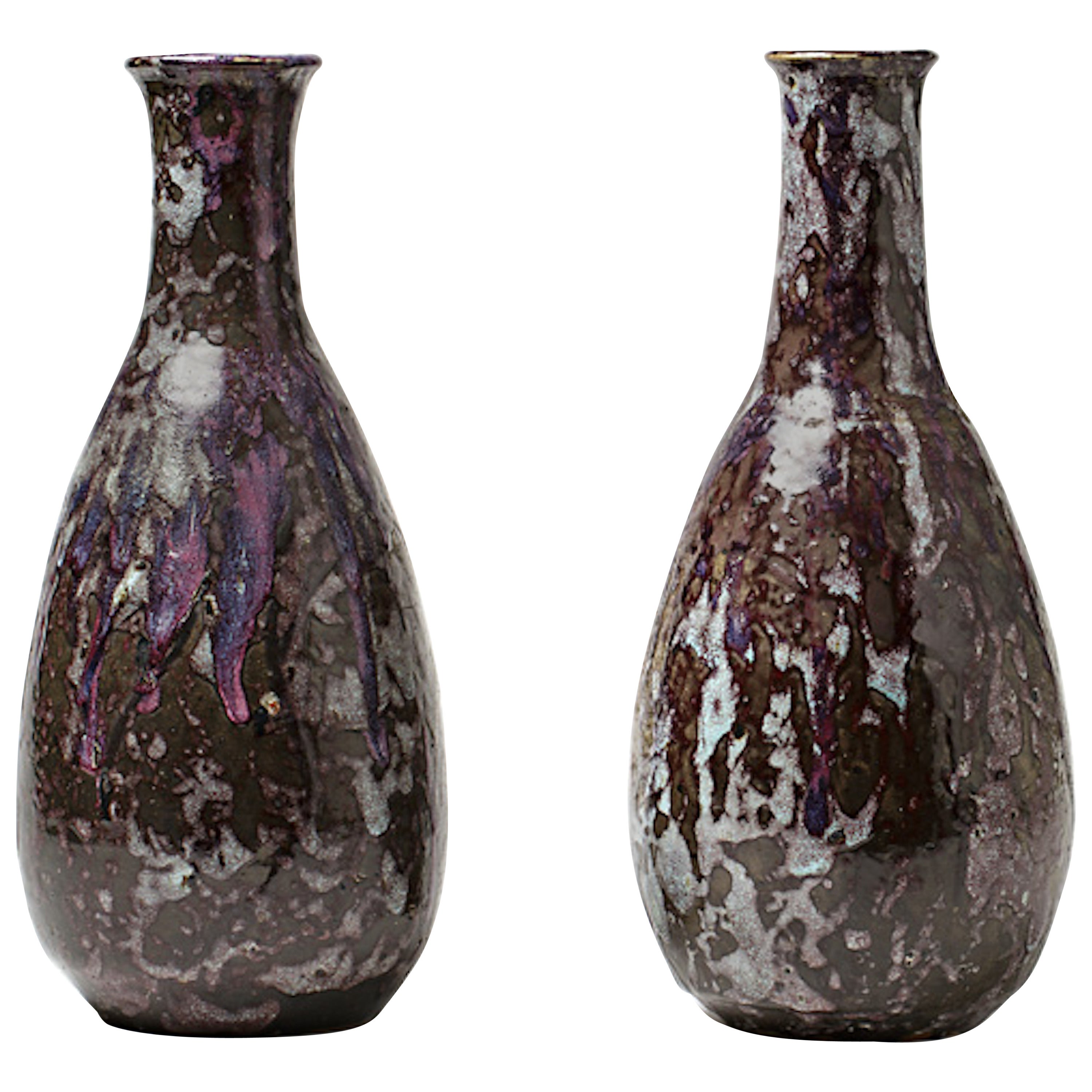Stoneware Pair of Vases by Eugene Lion, Jean Carries School