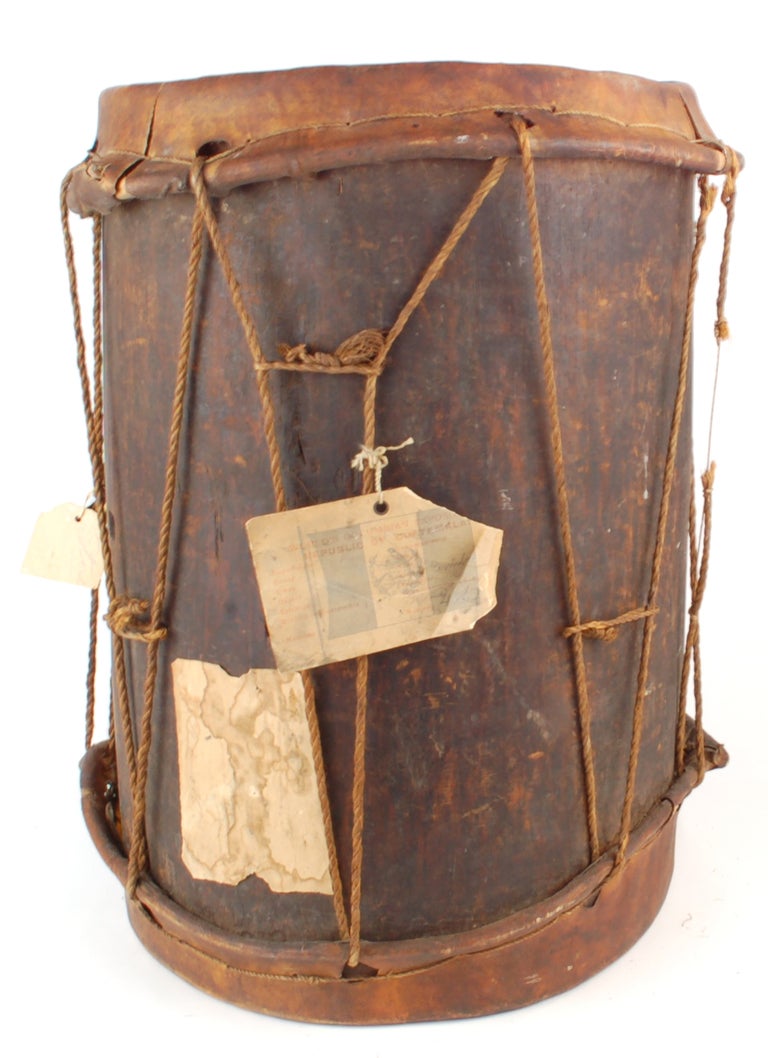 Great Museum Quality Tribal drum from Guatemala.  This drum was exhibited in the 1892 World Columbus Exposition in Chicago.  The original tags are still present and provide definitive provenance.  The drum was made from a hollow tree trunk.  There