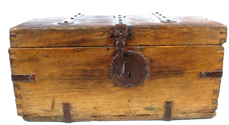 Mexican 18th C Spanish Colonial Travel Trunk ~ Sabino Wood For Sale