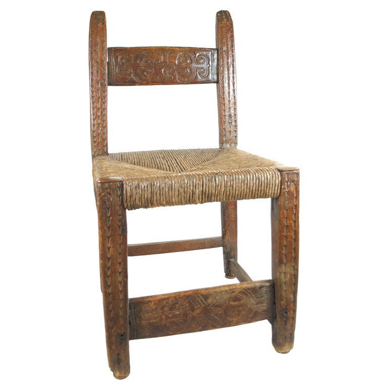 Spanish Colonial Carved Low Chair from Mexico For Sale