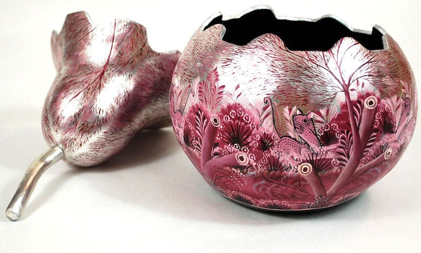 Folk Art Francisco Coronel Silver Hand Painted Gourd Masterpiece For Sale