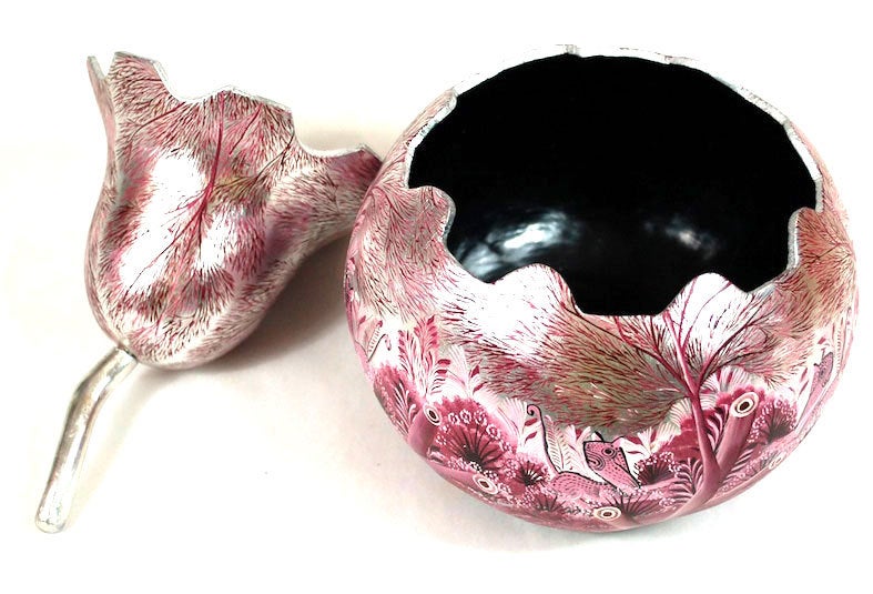 Mexican Francisco Coronel Silver Hand Painted Gourd Masterpiece For Sale