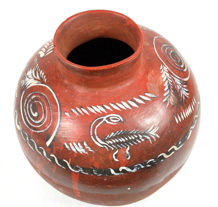 Hand-Painted Antique Mexican Large Olla Cantaro Pot For Sale