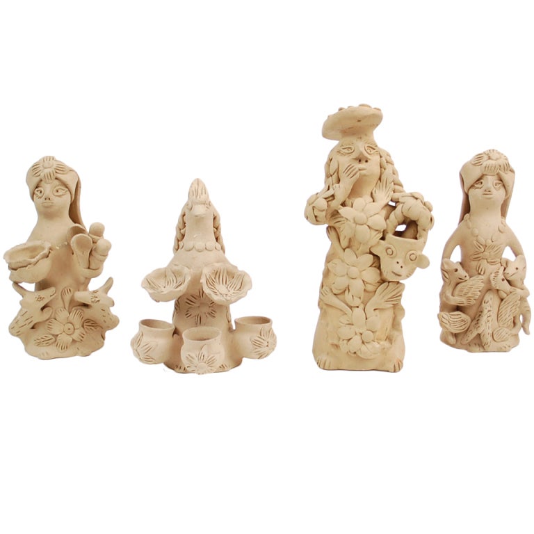 Whimsical Collection of Four Teodora Blanco Terracotta Figurines For Sale