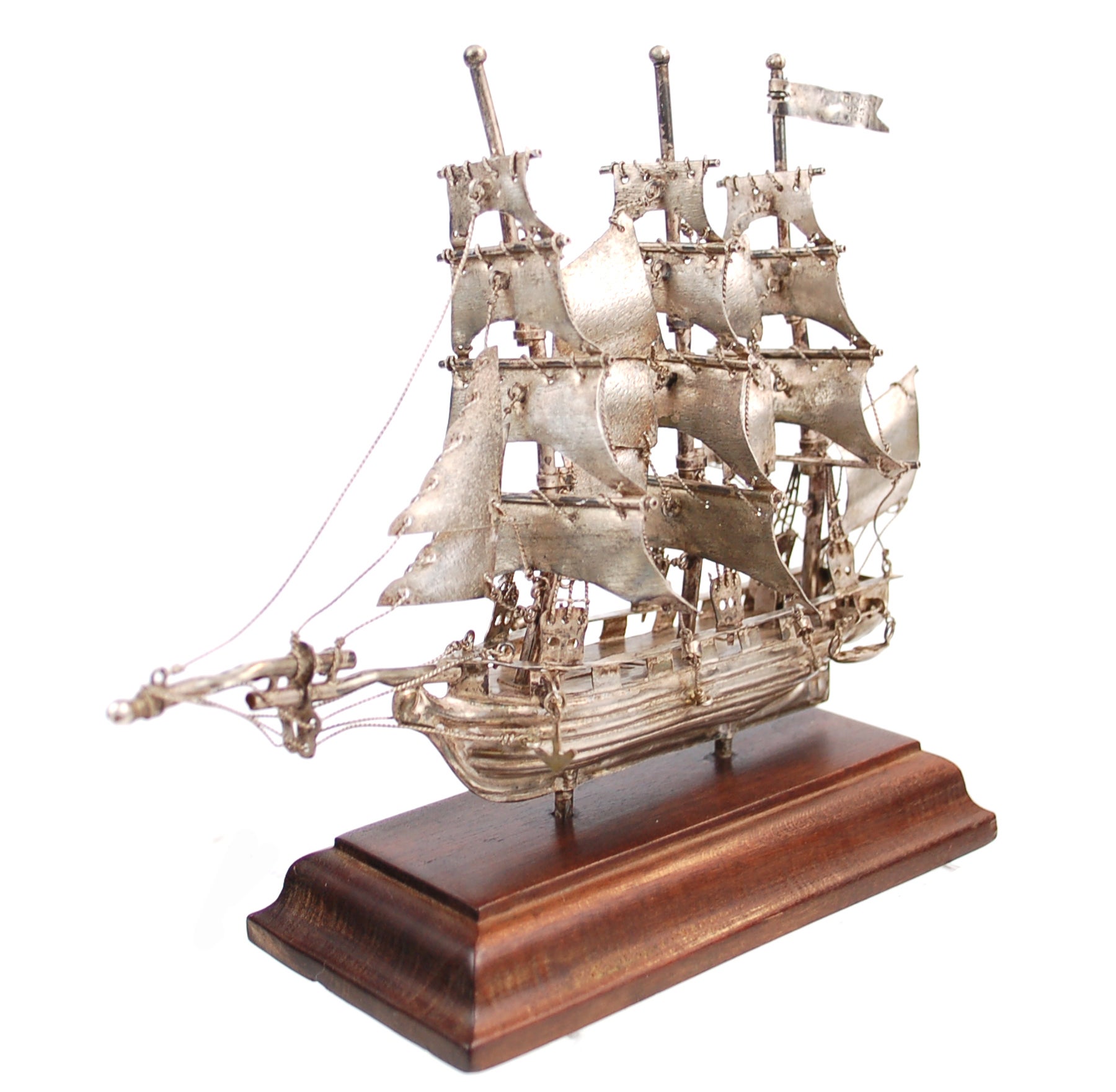 Sterling Silver Three Mast Tall Ship Model For Sale