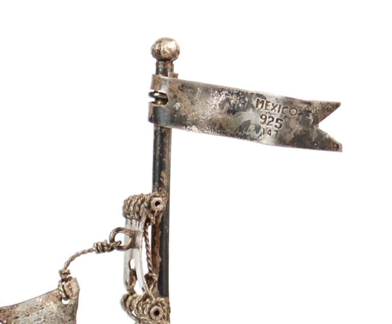 Mid-20th Century Sterling Silver Three Mast Tall Ship Model For Sale
