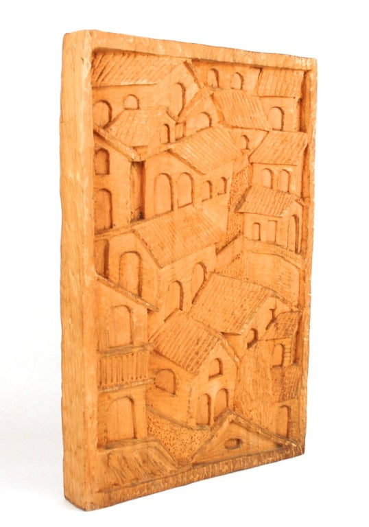 Carved Los Castillo Mid Century Mexican Bas Relief Wood Carving For Sale