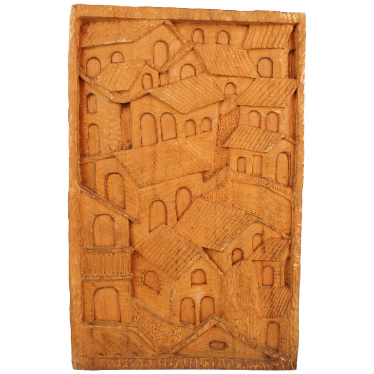 Los Castillo Mid Century Mexican Bas Relief Wood Carving For Sale