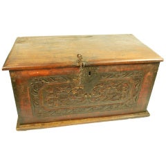 18th Century Spanish Colonial Hand Carved Trunk