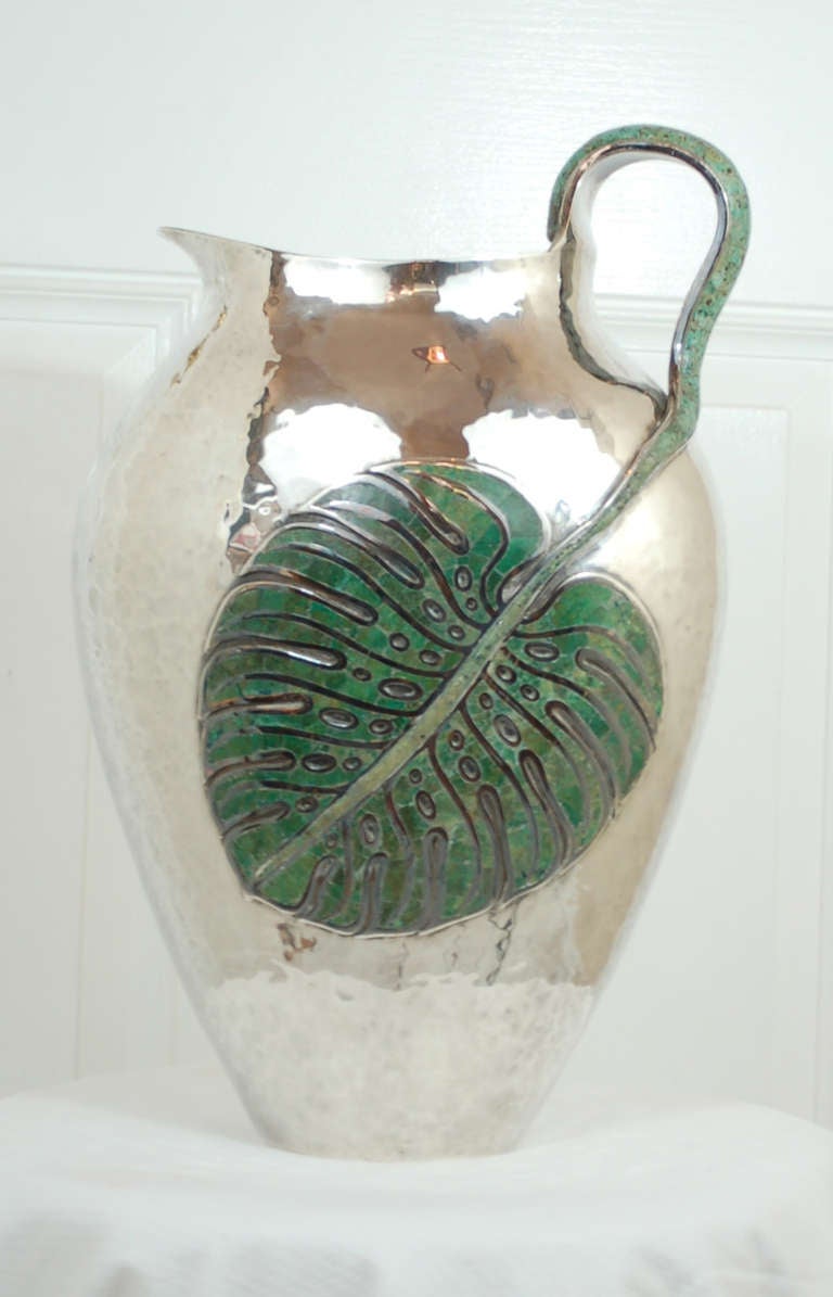 Emilia Castillo Large Hand Hammere Flower Vase with Inlay Stone
