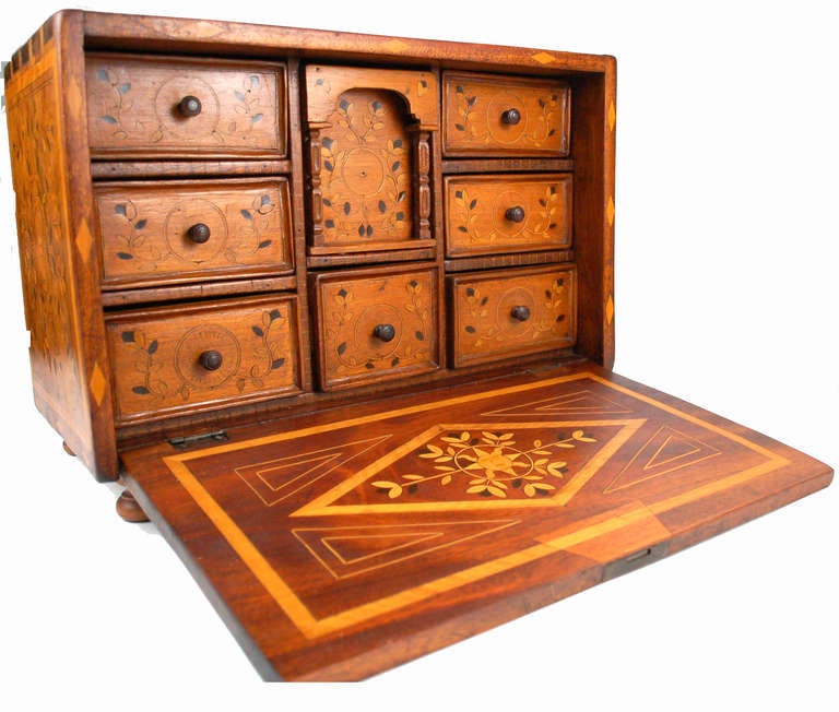 Antique Marquetry Sectretaire Escritorio Bargueno Chest