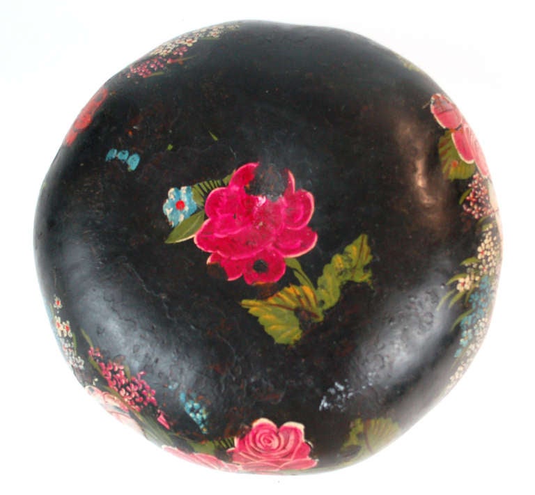 Lacquered Antique Hand Painted Mexican Gourd Jicalpestle For Sale