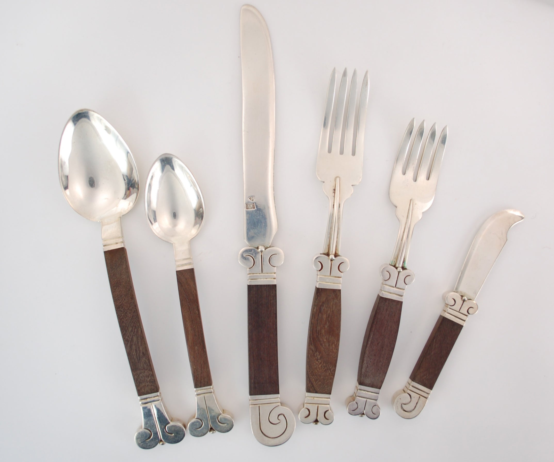 Hector Aguilar Silver and Rosewood Flatware Set Service for 12 For Sale
