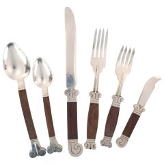 Hector Aguilar Silver and Rosewood Flatware Set Service for 12