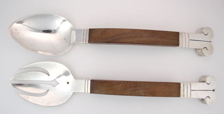 Hector Aguilar Silver and Rosewood Flatware Set Service for 12 In Good Condition For Sale In Los Angeles, CA