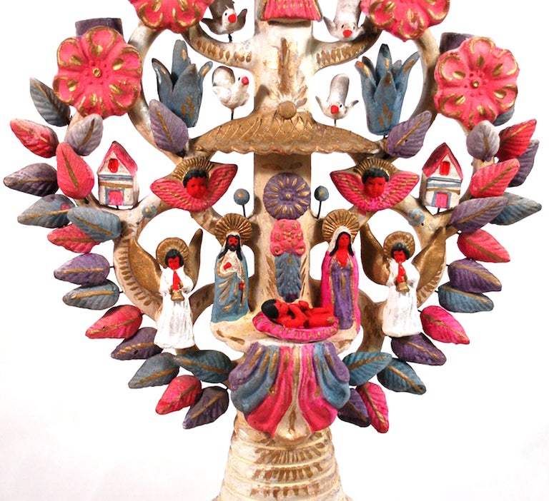 Mid Century Xmas Mexican Ceramic Tree of Life In Good Condition In Los Angeles, CA