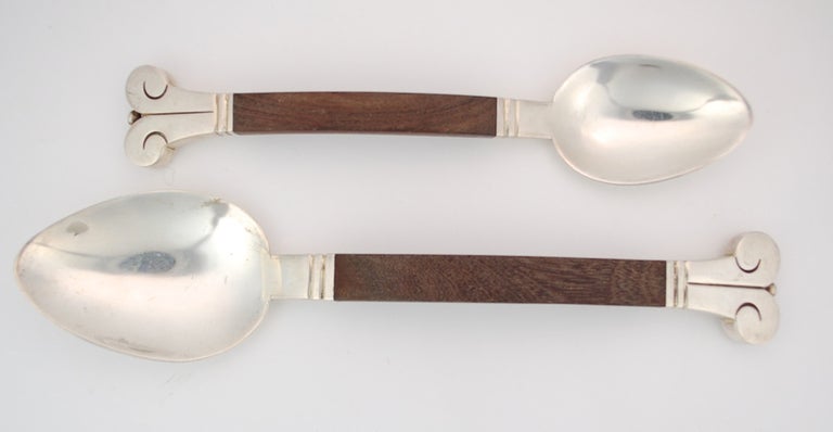 Highly desirable Hector Aguilar flatware set with service for 12.  This is a mid Century Hector Aguilar-Taller Borda 