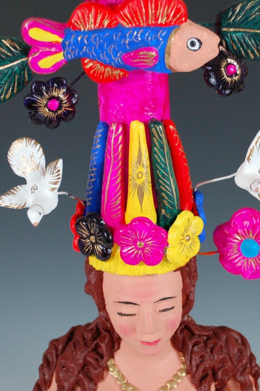Contemporary Soteno Monumental Mermaid Candleholder Mexican Folk Art For Sale