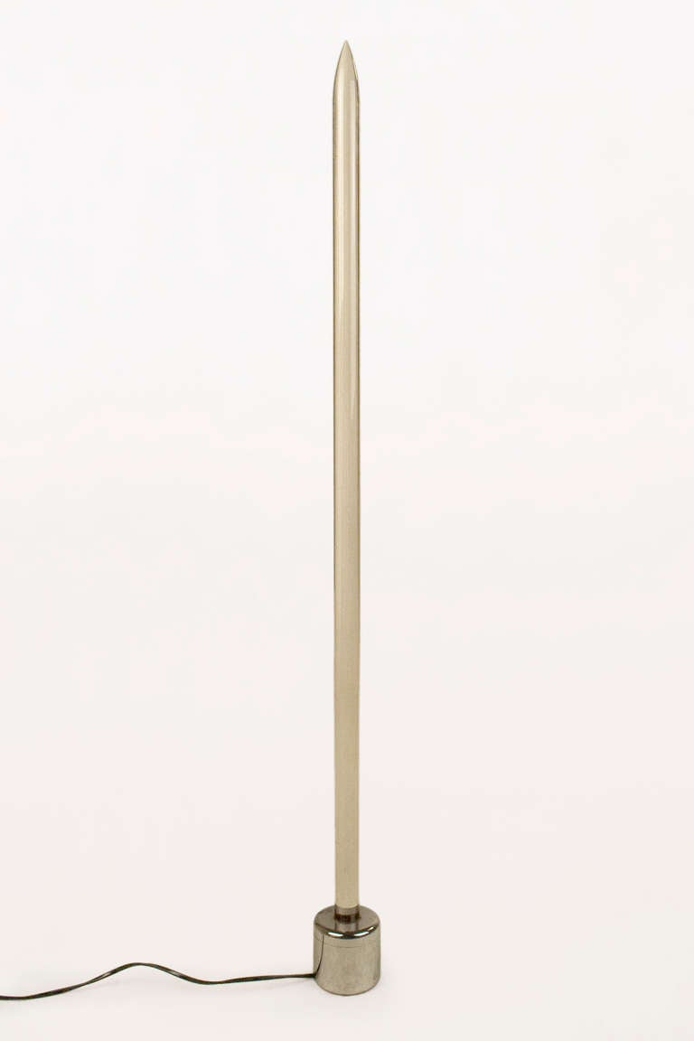 Obelisk table lamp, circa 1970, France.  Plexiglass and chrome.  Excellent vintage condition.