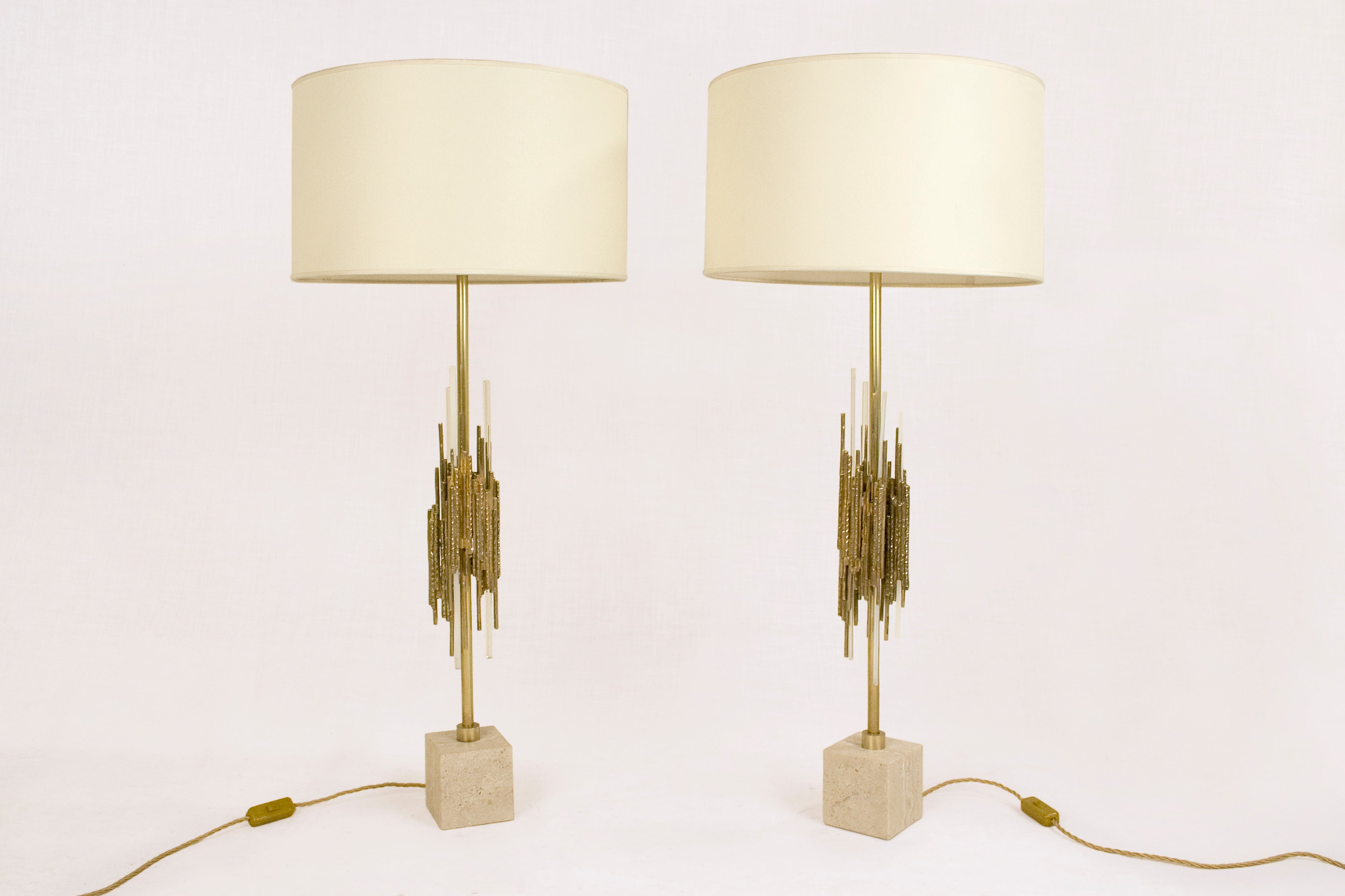 Pair of Brutalist Lamps by Angelo Brotto, circa 1970, Italy For Sale